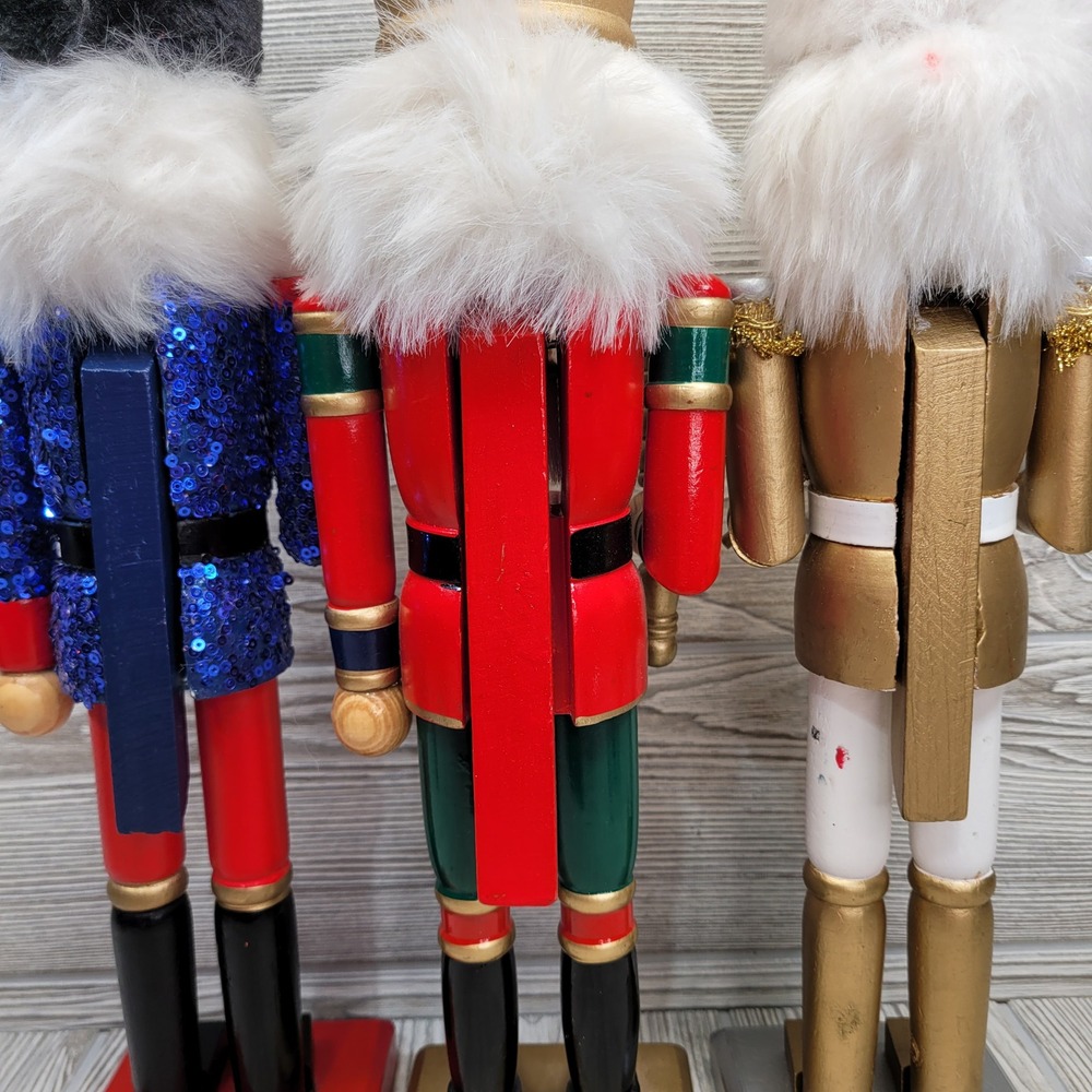 3 Nutcracker Figurines Wood Christmas Decor King Soldier Drummer - Picture 4 of 15